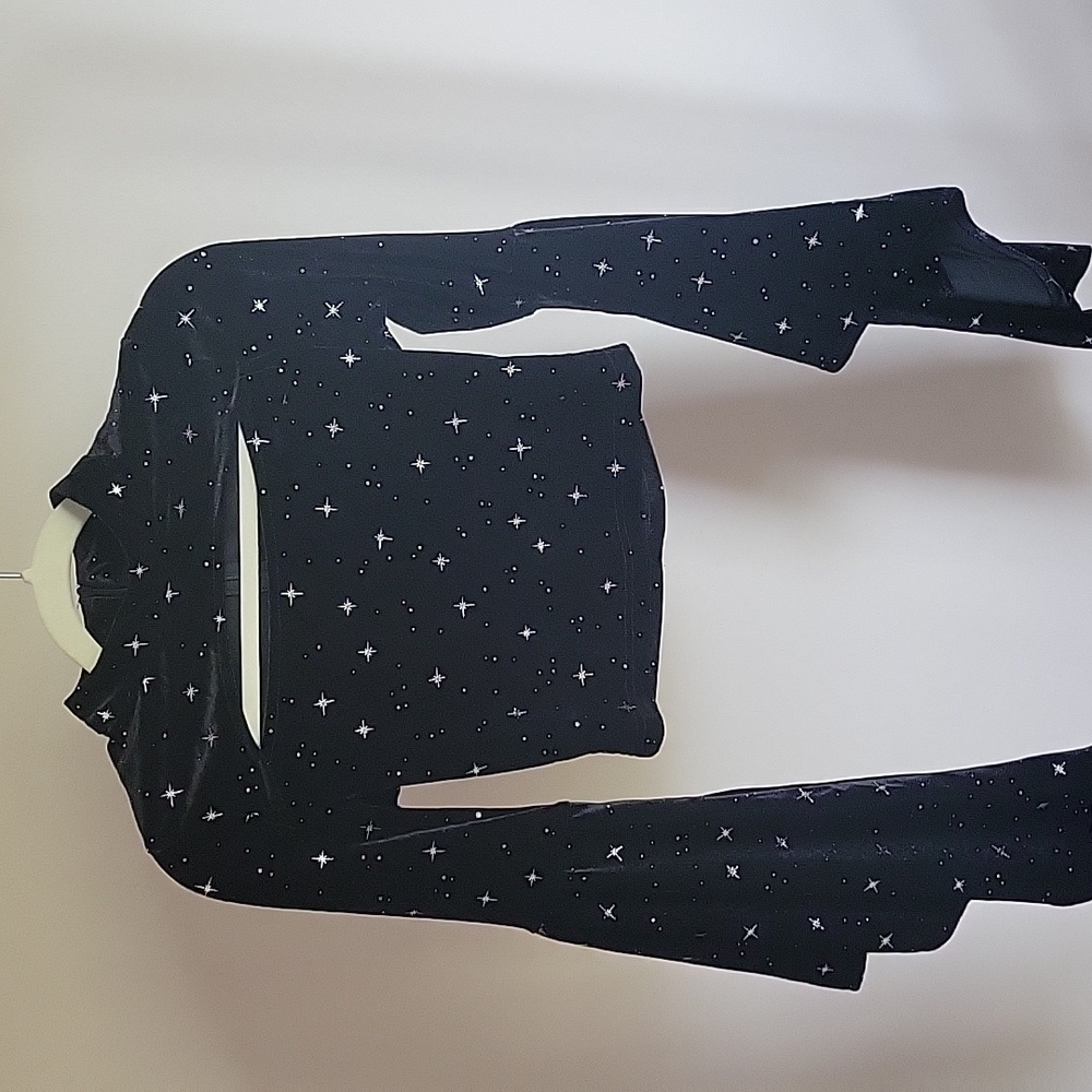 Cider velvet star pattern bell sleeve crop top